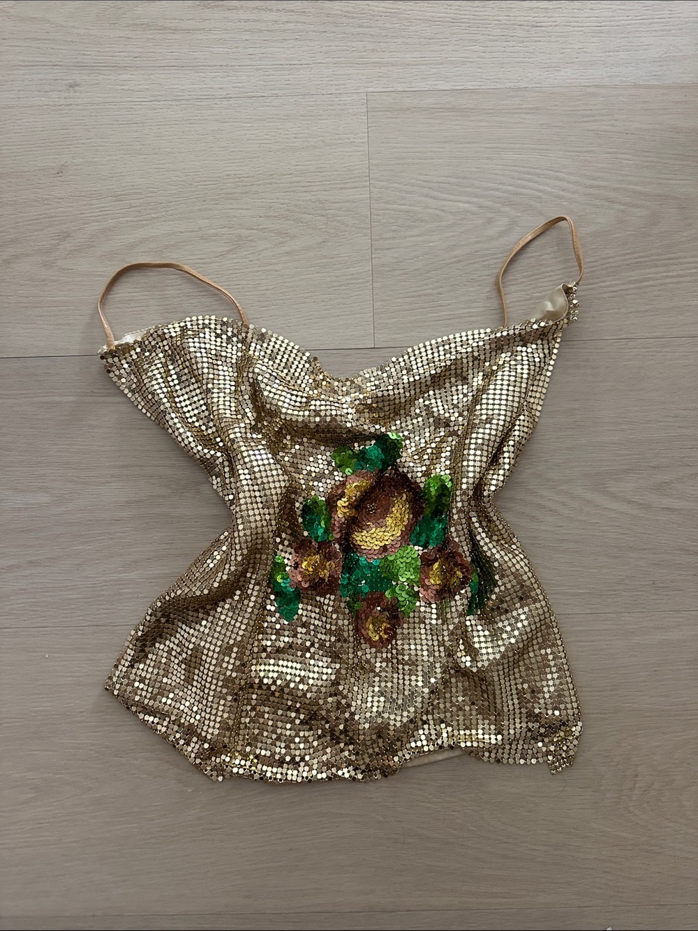Gold Sequin Floral Embroidered Camisole Top